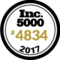 A white circular badge with "Inc. 5000" written at the top, "#4834" in gold in the center, and "2017" at the bottom proudly declares: PaperStreet Makes the Inc5000 List!