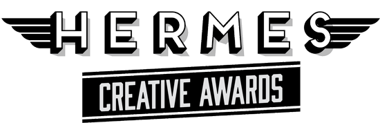 Hermes Creative Awards logo featuring bold, uppercase letters with wings on either side of "Hermes" and "Creative Awards" in a banner below.