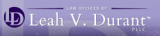 Logo for the Law Offices of Leah V. Durant, PLLC, featuring the firm's name and a stylized emblem with the letters "LD," celebrating International Women's Day with our clients.
