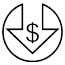 A black and white circular logo featuring a dollar sign in the center, with two triangular shapes pointing downwards and upwards respectively.