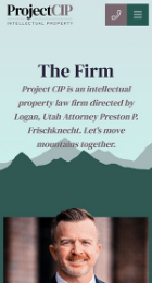 Image showing a Project CIP banner with text: "The Firm - Project CIP is an intellectual property law firm directed by Logan, Utah Attorney Preston P. Frischknecht. Let's move mountains together.