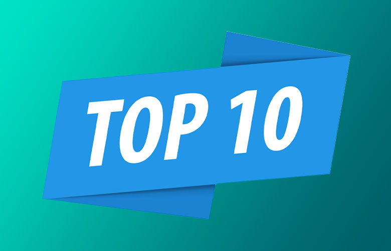 Blue banner with white text reading "Top 10" against a green gradient background.