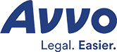 Blue logo with the word "Avvo" and the slogan "Legal. Easier.