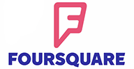 Foursquare logo featuring a red stylized "F" icon above the word "Foursquare" in blue text.