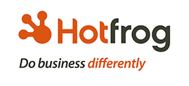 Hotfrog logo with the tagline "Do business differently" in orange and black text alongside an abstract frog design.