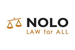 Logo featuring an orange scale icon followed by the text "NOLO" in black and "LAW for ALL" in orange beneath it.