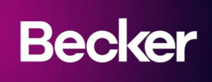 The image features the word "Becker" in white text on a gradient background transitioning from purple to dark blue.